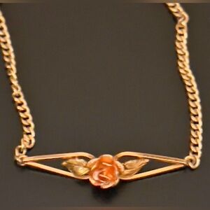Vintage Black Hills Gold Sterling Silver 12K Rose Leaf Bracelet 7"